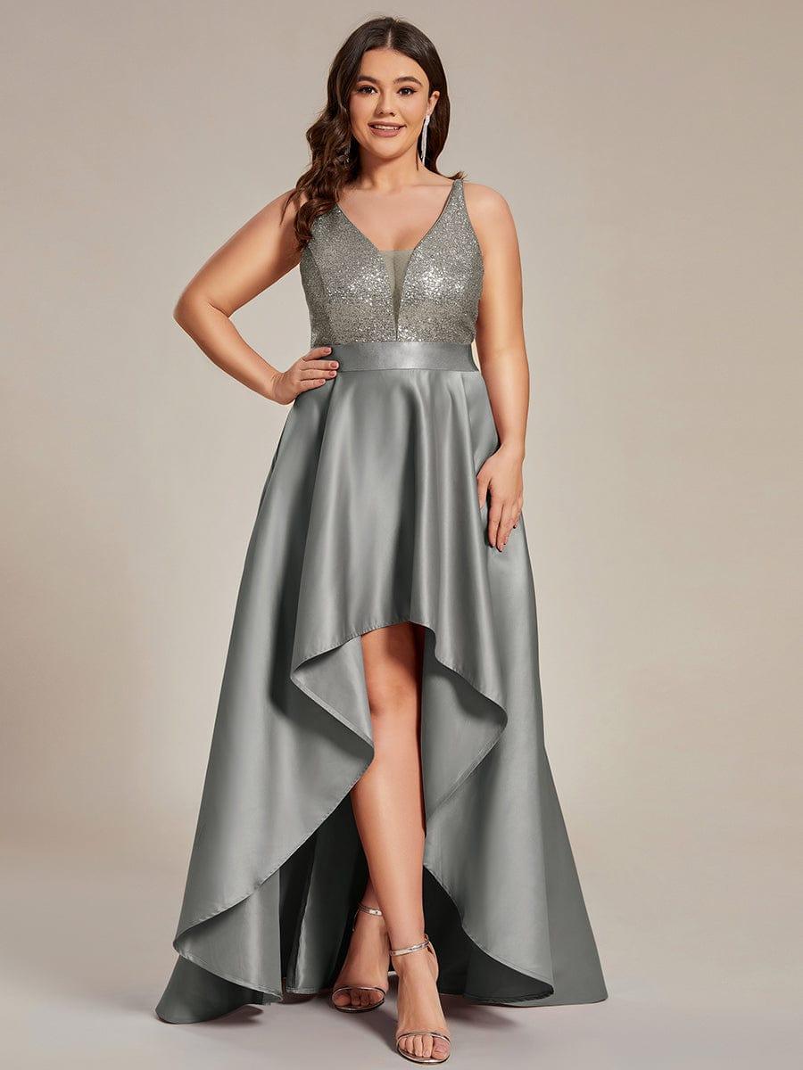 Plus Size Sequin A-Line High-Low Evening Dress