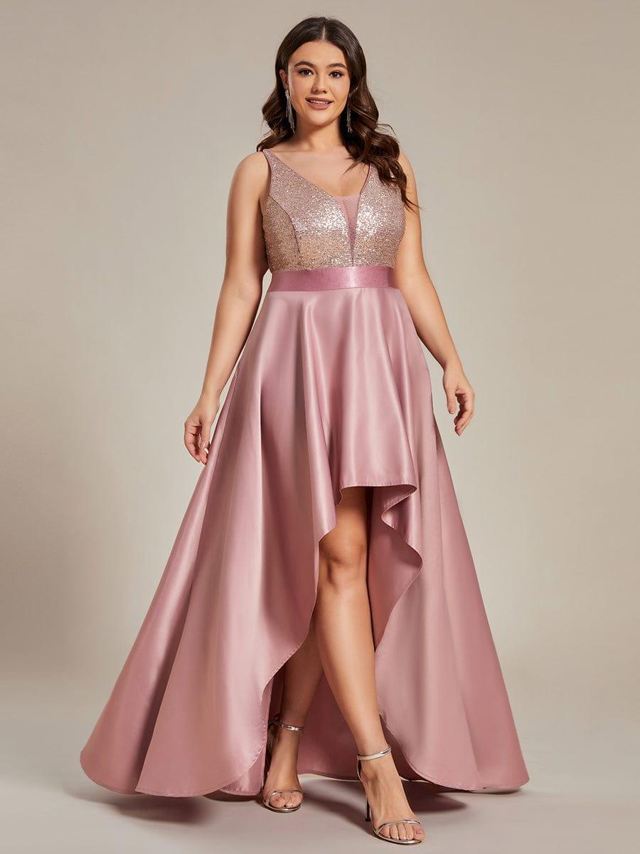 Plus Size Sequin A-Line High-Low Evening Dress