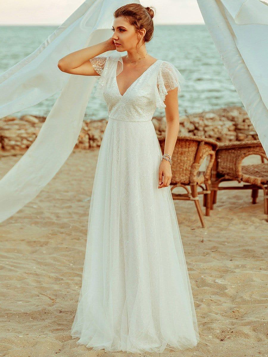 Glamorous Lace A-Line Wedding Dress with Ruffle Sleeves