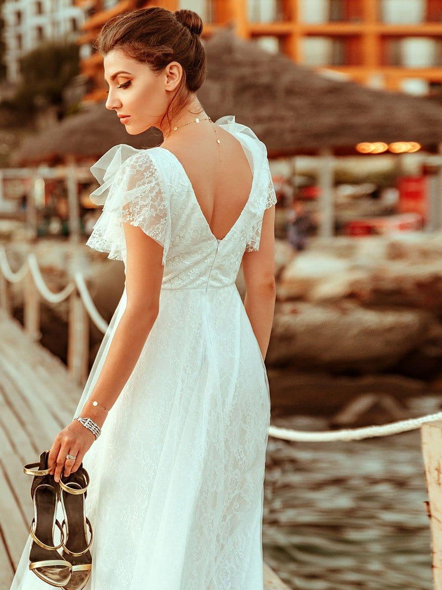 Glamorous Lace A-Line Wedding Dress with Ruffle Sleeves