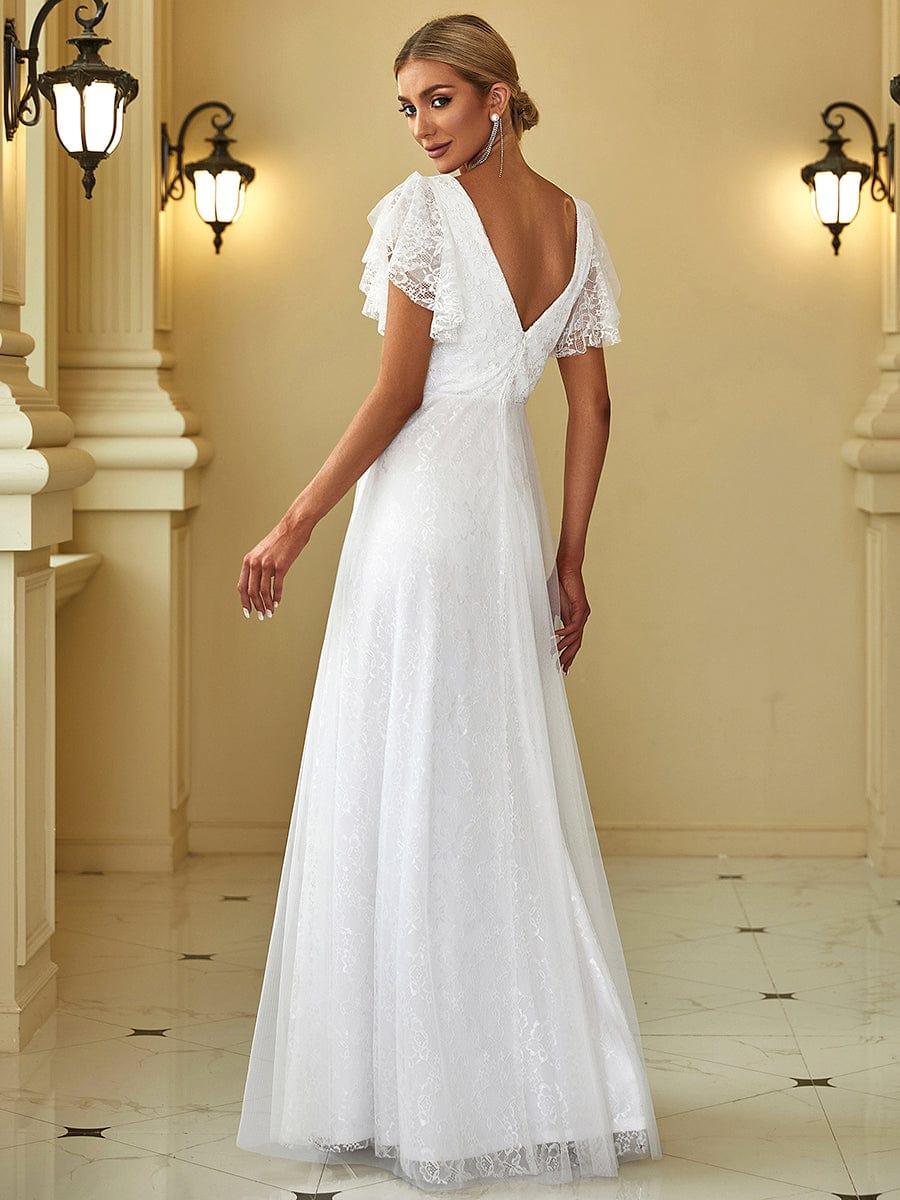 Glamorous Lace A-Line Wedding Dress with Ruffle Sleeves