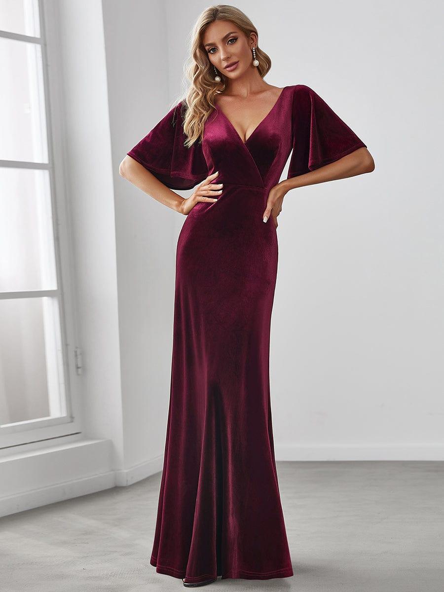 Graceful V-Neck Velvet A-Line Long Evening Dress