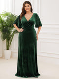 Plus Size V-Neck Velvet A-Line Long Evening Dress