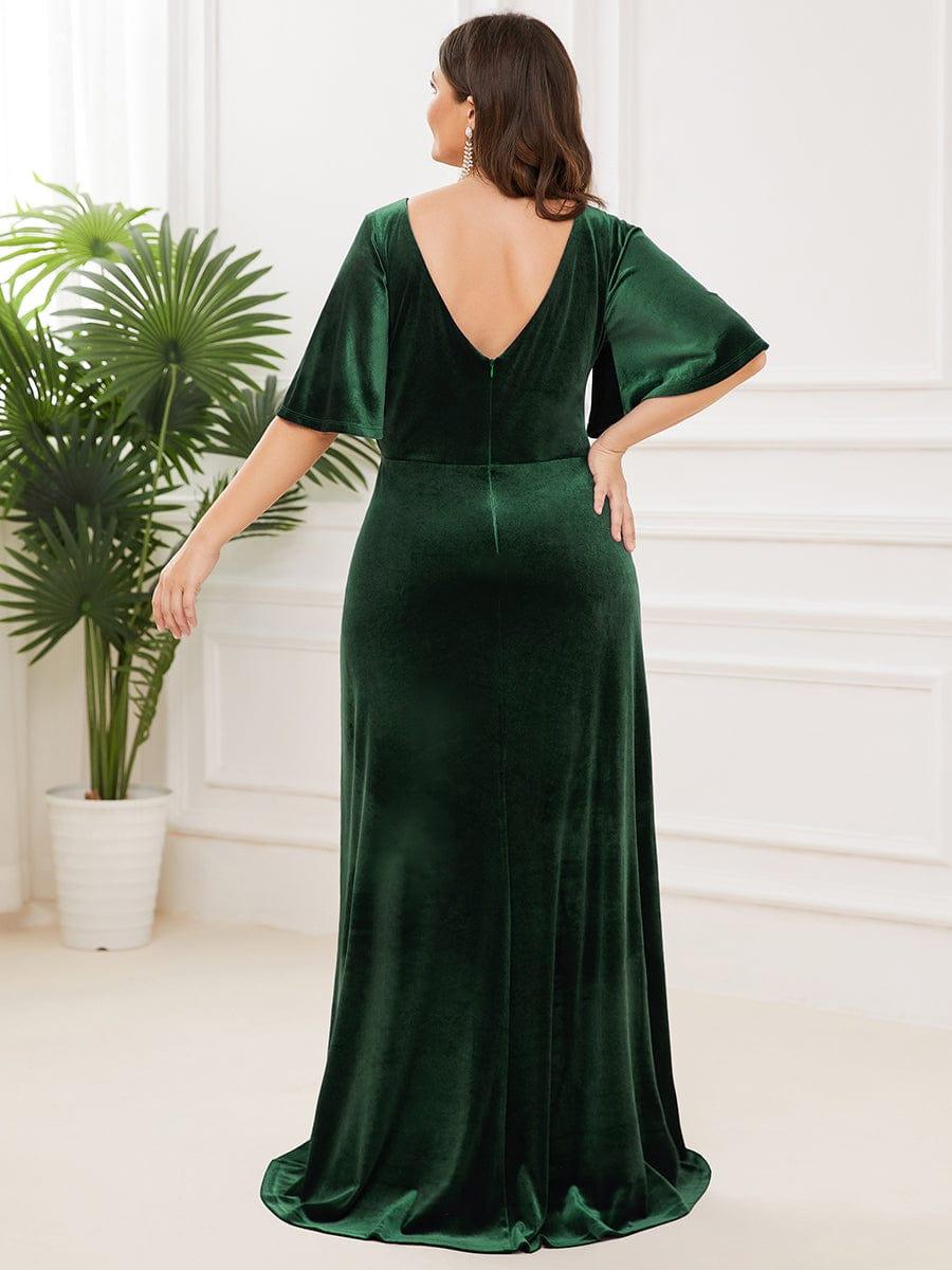 Plus Size V-Neck Velvet A-Line Long Evening Dress