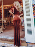 Simple V Neck Empire Waist Velvet Bridesmaid Dress