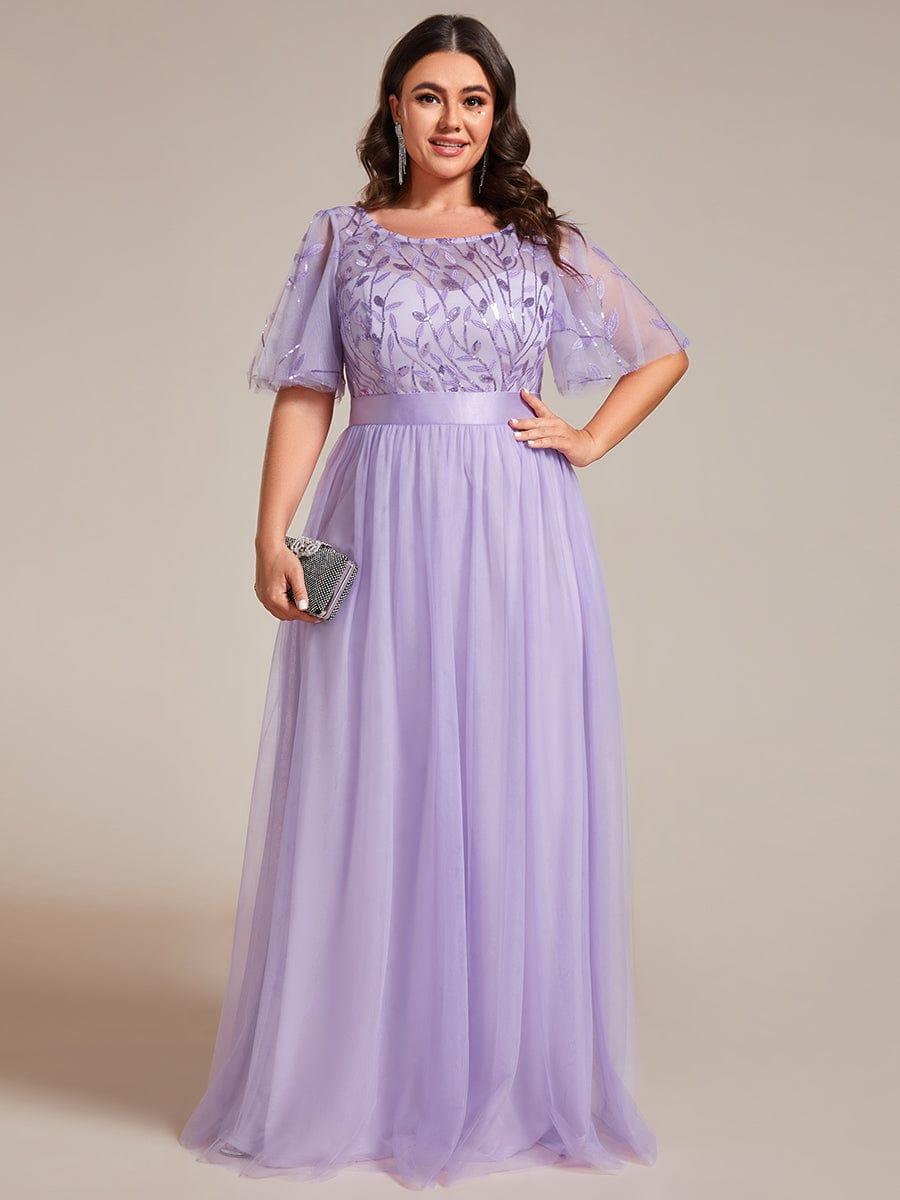 Stunning Sequin Applique A-Line Evening Dress with Short Sleeves