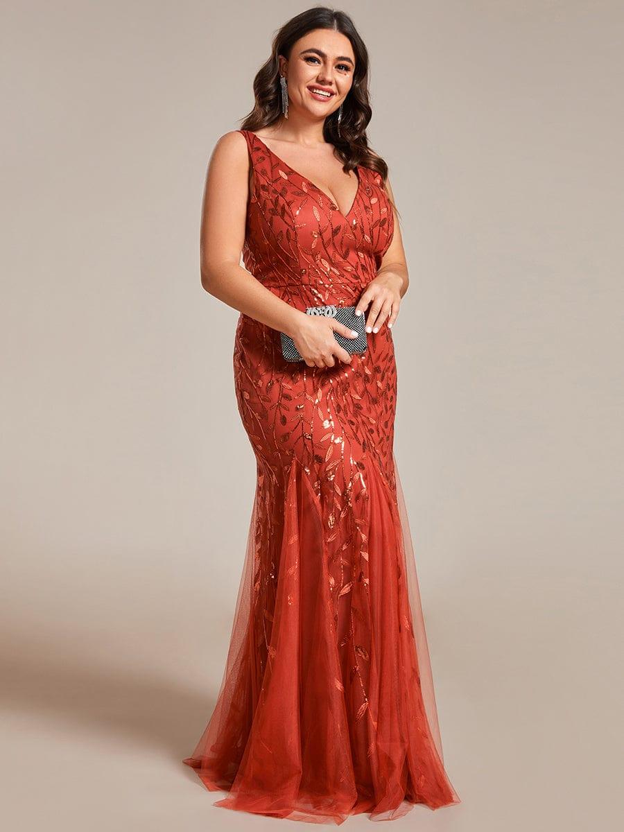 Plus Size V-Neck Sequin Long Mermaid Formal Dresses & Gowns