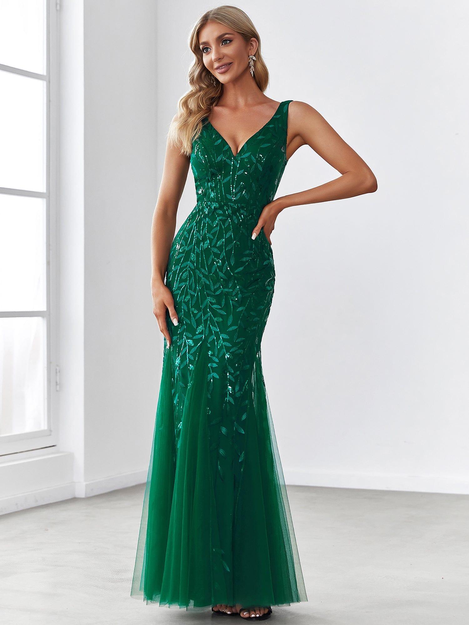 Straps Lavender Applique Sequin Mermaid Evening Dress