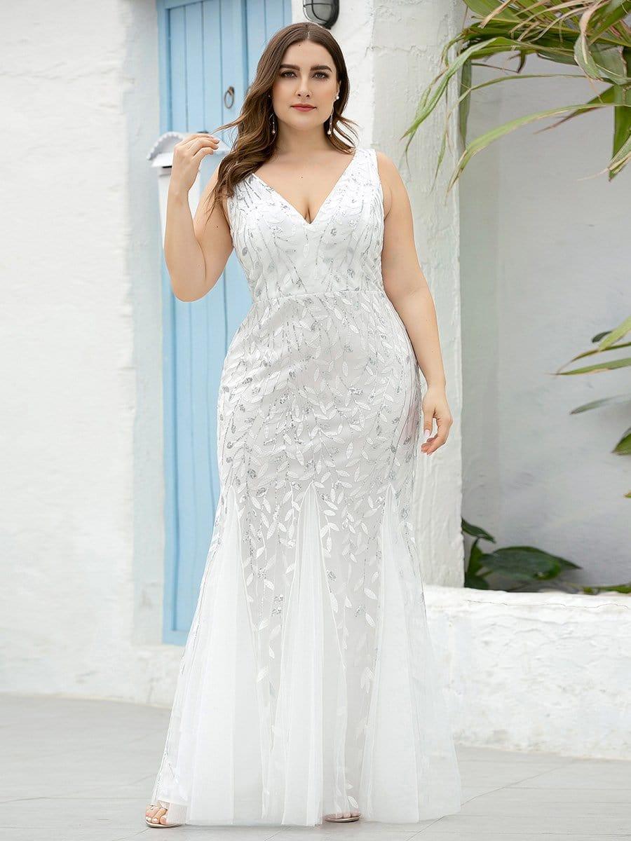 Plus Size V-Neck Sequin Long Mermaid Formal Dresses & Gowns