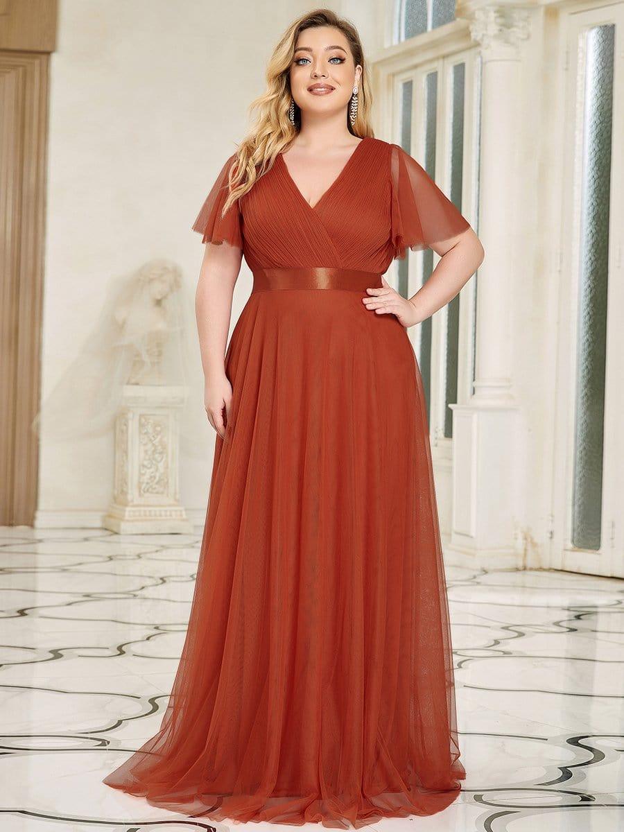 Plus Size V-Neck A-Line Tulle Formal Bridesmaid Dress