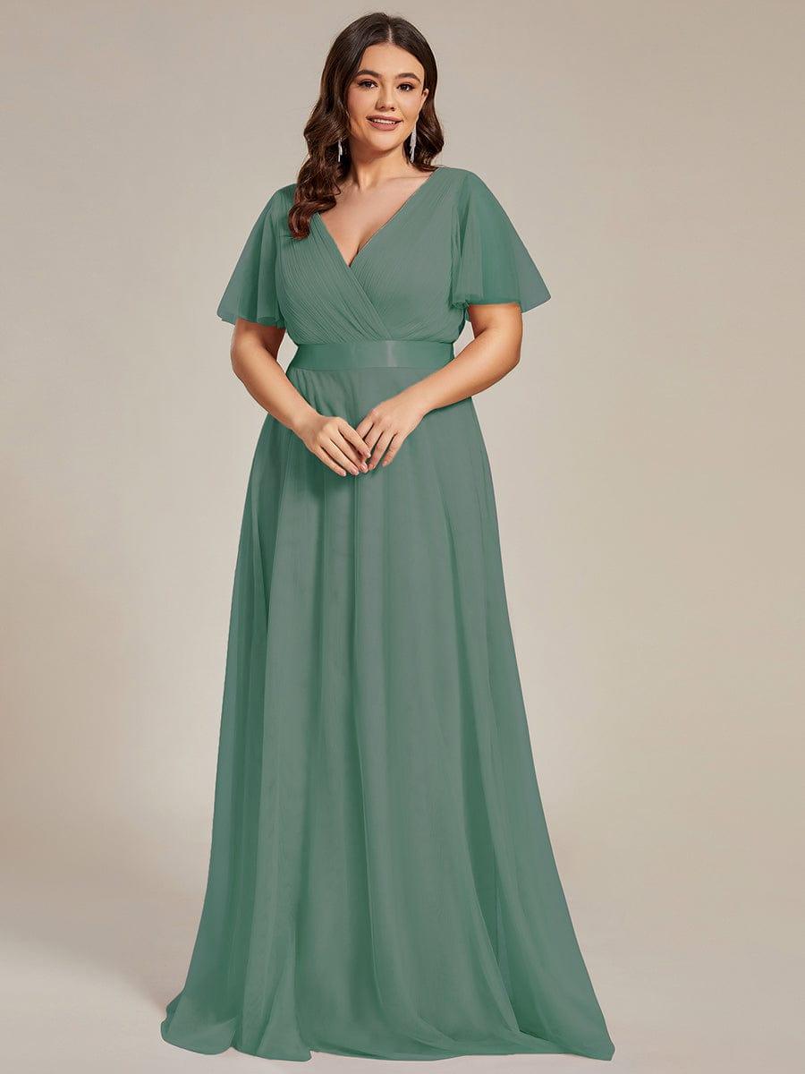 Plus Size V-Neck A-Line Tulle Formal Bridesmaid Dress