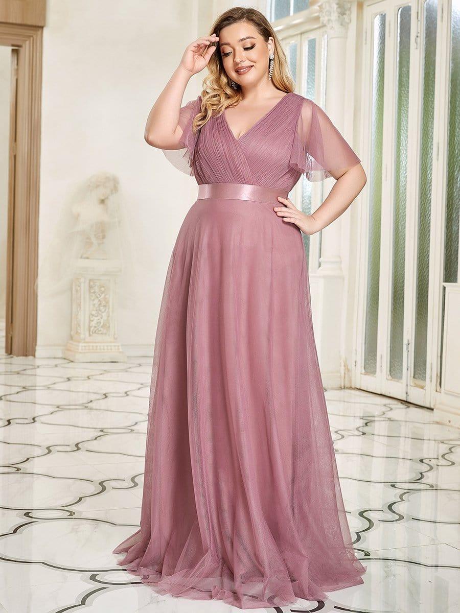 Plus Size V-Neck A-Line Tulle Formal Bridesmaid Dress