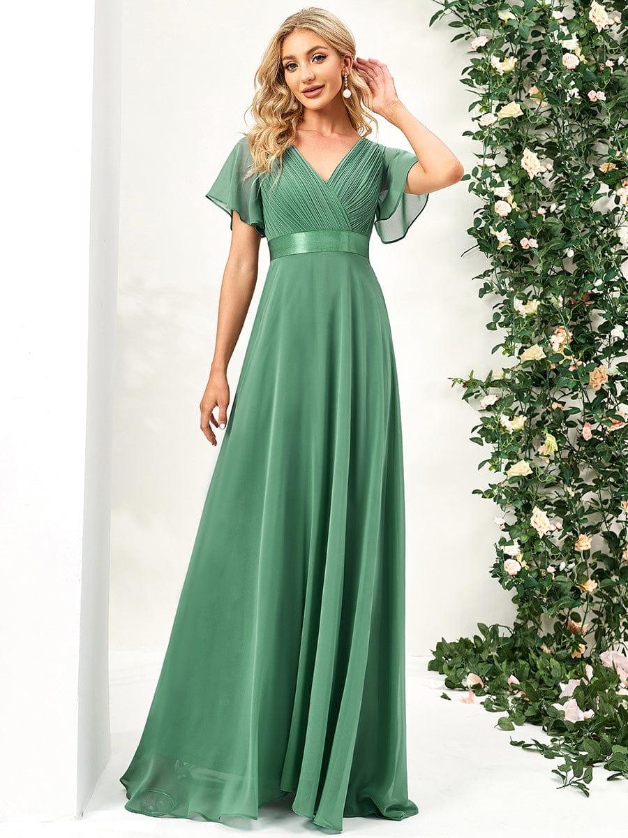 Elegant Pink V-Neck Chiffon A-Line Bridesmaid Dress