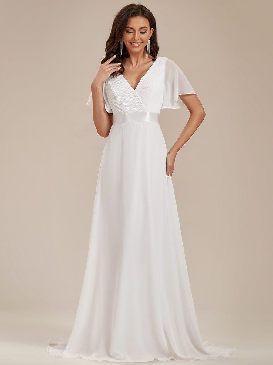 Sky Blue Chiffon Empire Waist Bridesmaid Dress #color_White