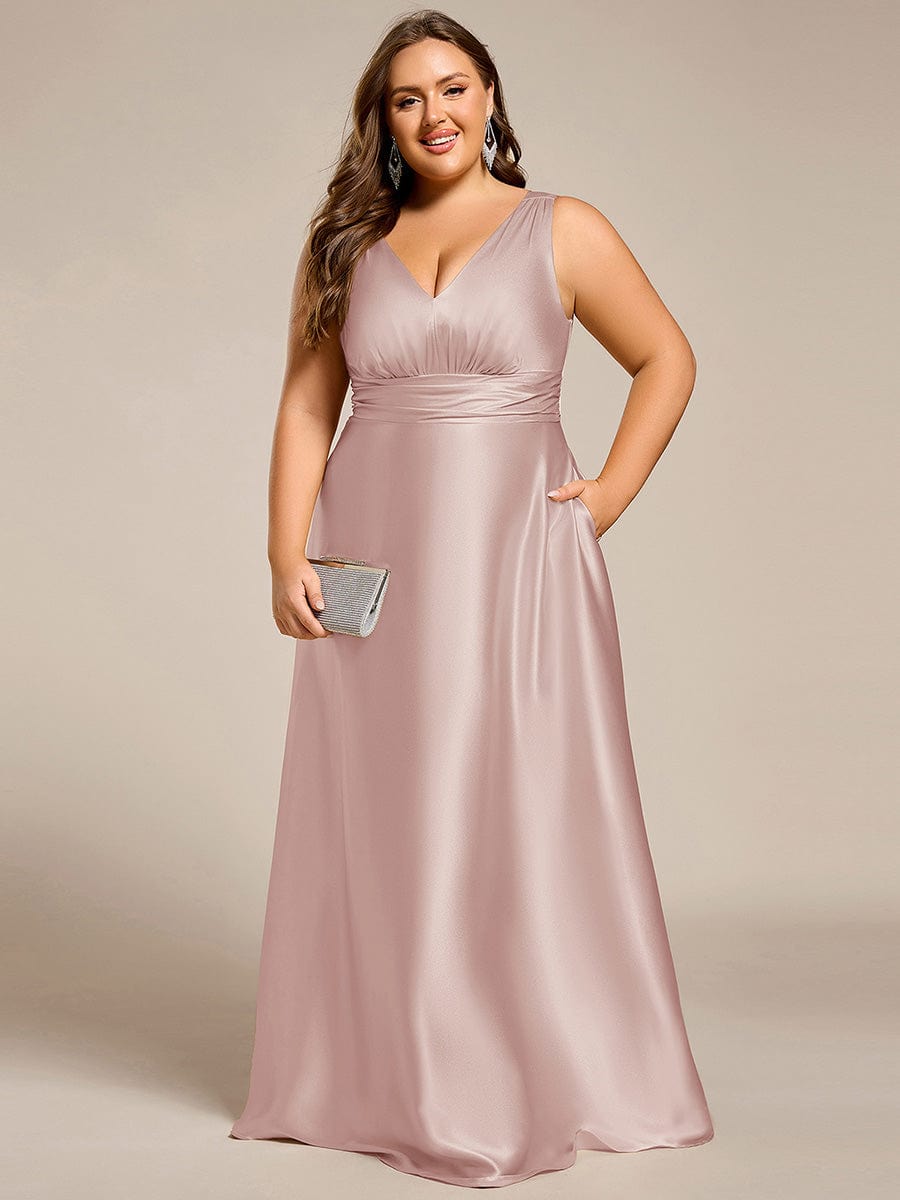 Plus Size V-Neck Empire Waist Bridesmaid Dress with Pockets