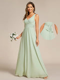 Simple V-Neck Sleeveless Pleated Chiffon Bridesmaid Dress
