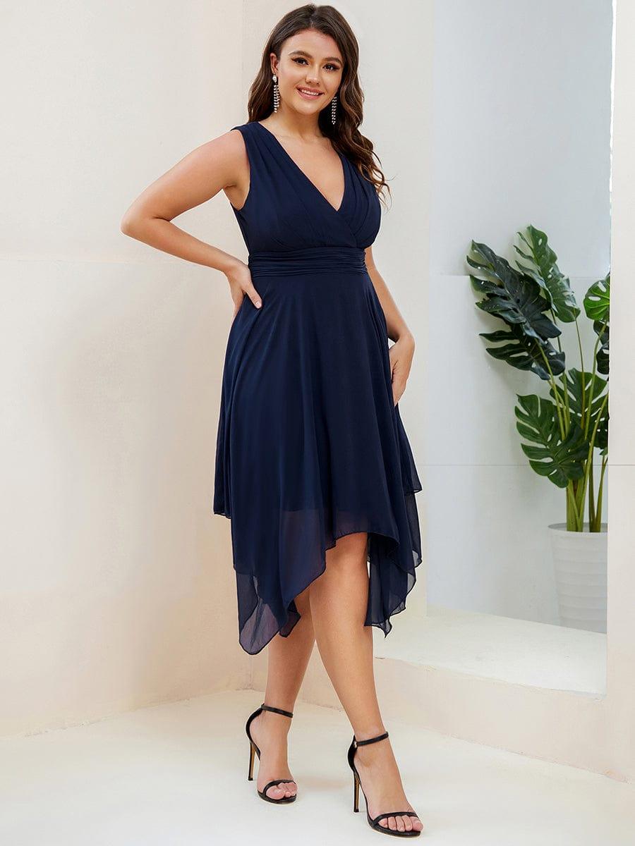 Plus Size V-Neck Pleated Chiffon Bridesmaid Dress with Asymmetrical Hem