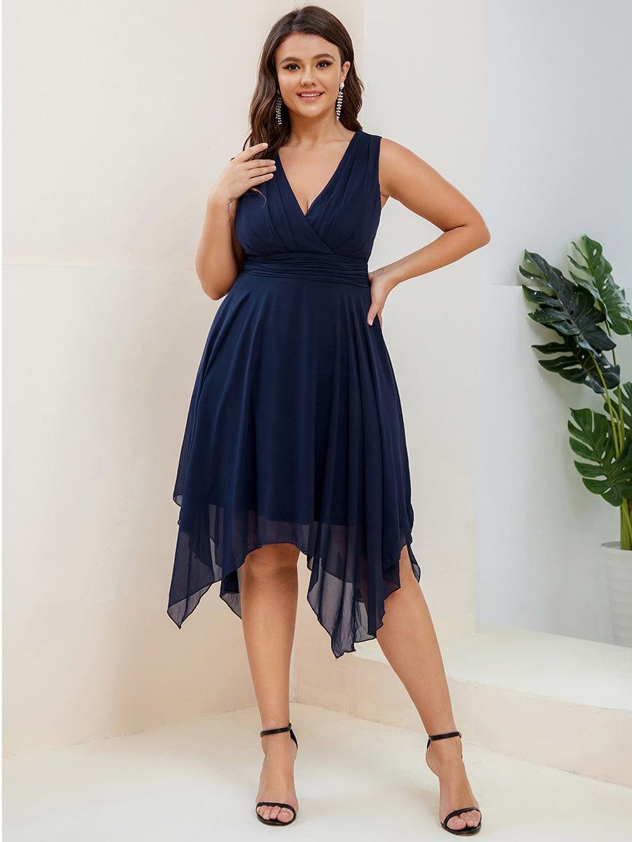 Plus Size V-Neck Pleated Chiffon Bridesmaid Dress with Asymmetrical Hem